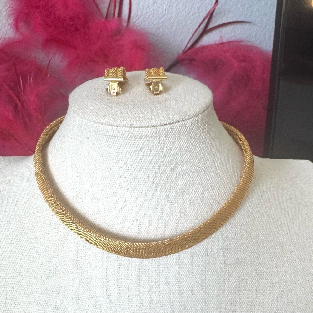 Vintage Mesh Gold Necklace and Earring Set